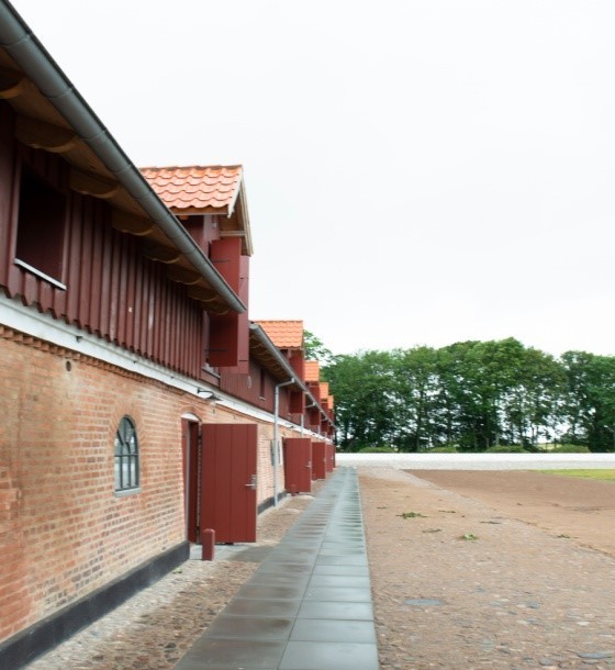 Nye lejligheder og mødelokaler indrettes med douglastræsdøre til Løvenholm Gods' renovering af den gamle hestestald